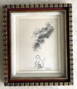 Sumi E Art Monkey Mom with Baby Framed 11" x 13" Signed by Gupta Sojeg 1986 - Picture 1 of 5