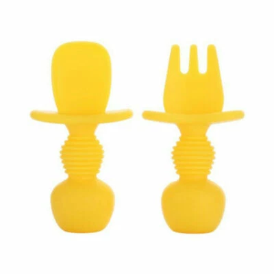 Spoon & Fork Baby Utensils Self Feed Toddler Silicone Feeding Training Cutlery - Image 1 of 4