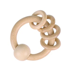 Greifling MIT 4 RINGEN Rassel natur Greifer Holz Holzperlen goki Baby NEU - Bild 1 von 1