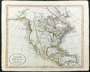 mapa de América John Russell coleccionistas pequeño 1802 original con color - Imagen 1 de 4