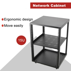 15U Universal Open Rack Cabinet 19'' AV Equipment Holder Rack & Wheels - Picture 1 of 13