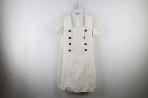 Vintage 60s 70s Rockabilly Womens Large Distressed Pique Cotton Big Button Dress - Picture 1 of 15
