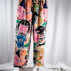 JAMS WORLD Neu Rosa Grün Gelb Blau Novalty Faces Damen Haremshose Größe L - Bild 1 von 11