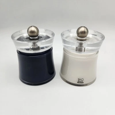 Set of 2 Peugeot Bali Manual Pepper & Salt Mills/Grinders Black & White 3" - Image 1 of 4