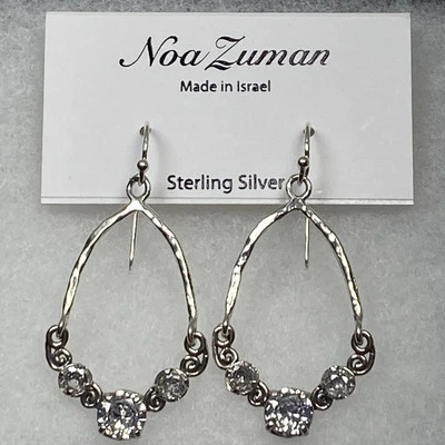 Noa Zuman Hammered Filigree Dangle Drop Hook Earrings With Cubic Zirconia NEW - Image 1 of 4