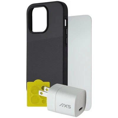 Paquete esencial Axessorize estuche/pantalla/cargador/lente para iPhone 15 Pro - negro Foto 1 de 4