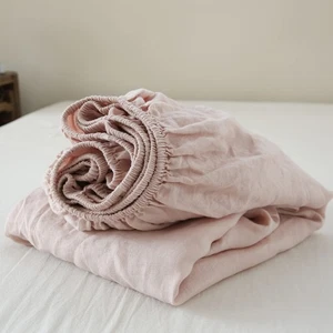 100% Linen Fitted Sheet Stone Washed Solid Color - (1 Piece) 14 inch Deep Poc... - Picture 1 of 8