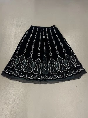 Carole Little Skirt Womens 6 Black Velvet Sequin Embellished Flocked Midi Party - Image 1 of 4