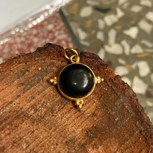 18K Gold Plated Black Onyx Gemstone Handmade Teardrop Dangling Women Pendant - Picture 1 of 6