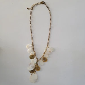 Boho Shell and Gold Tone Necklace with Teardrop Charms Statement Beach Jewelry - Picture 1 of 10