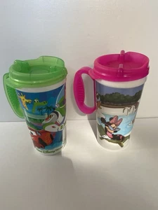 Disney World Resort Parks Rapid Fill Refillable Cups & Travel Lids X2 Green Pink - Picture 1 of 15