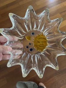 Vintage Sun Moon And Stars Multi-Color Glass Dish/ Bowl 10” Diameter - Picture 1 of 4