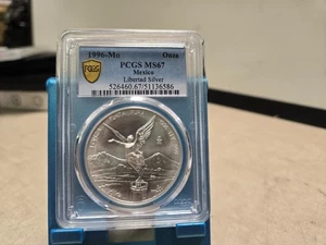 Mexico 1996 Libertad Silver Coin 1 Onza PCGS MS67 - Picture 1 of 3