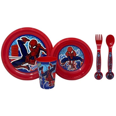 SET PAPPA 5 PEZZI SPIDERMAN IN PLASTICA RIUTILIZZABILE PIATTI BICCHIERE POSATE - Immagine 1 di 4