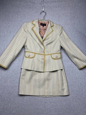 70s Retro Pinstripe Skirt Blazer Suit Set Womens Size 4 Chic Victorian Romantic - Image 1 of 4