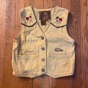 powder river vintage girls size large western khaki vest with red flowers - Picture 1 of 6