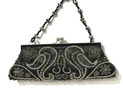 Cartera sin asas Apt 9 adornada de cachemira con cuentas negra 11,5" X 4" Foto 1 de 4