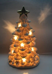 Vintage beleuchtete Christbaumlampe ausgeschnitten gold Sternaufsatz weiß Porzellan - Bild 1 von 10