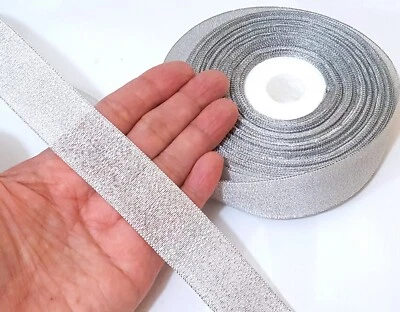 1 inch / 25mm wide - 32 yds / 29 mt Silver Metallic Ribbon Trim MR20 - Image 1 of 4