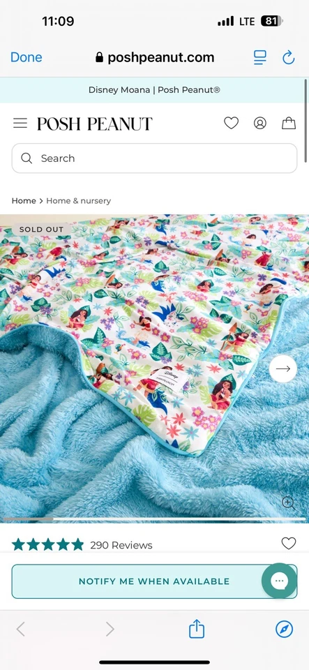 NUEVO EN CAJA Posh Peanut x Disney Moana Floral Lujo Peluche Patoo Manta ¡PEDIDO CONFIRMADO!! Foto 1 de 1