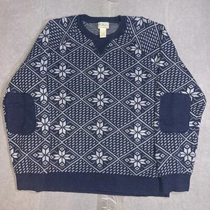 LL Bean Sweater Mens Large Cashmere Blend Fair Isle Snowflake Crewneck Pullover - Picture 1 of 7