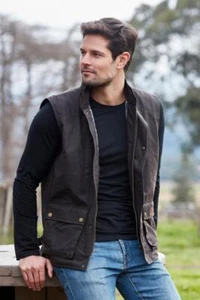 New Burke & Wills Mens Capricorn Vest 9 Oz Waxed Cotton Brown Cotton Check Lined - Foto 1 di 13