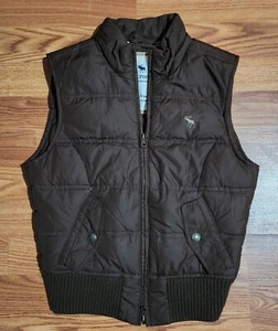 Abercrombie & Fitch Puffer Vest Girl XL Brown Stand-Up Collar Down Feather - Picture 1 of 6