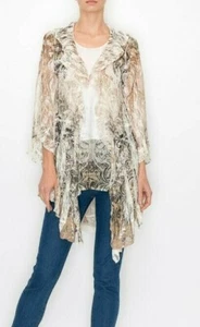 NEU ORIGAMI Strickjacke SPITZE VINTAGE WESTERN DUSTER SM-3XL KIMONO TAUPE Bohemian - Bild 1 von 6