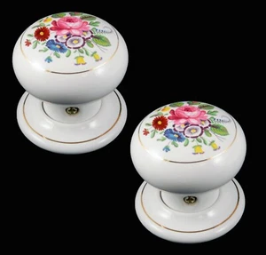 Juego de perillas de puerta de cerámica blanco floral diseño chintz (par) 60 mm - Imagen 1 de 1