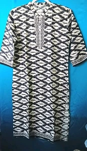 Girls XL 100% Cotton Ethnic Print Maxi Dress  Border Print Side Slits "V" Neck - Picture 1 of 6