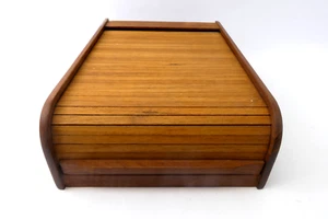 Kalmar Designs Thailand MCM Modern Teak Wood Roll Top Cassette Tape Holder Box - Picture 1 of 13