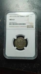 (1833) AH1223 Year 26 Turkey 20 Para NGC MS63                               2379 - Picture 1 of 4