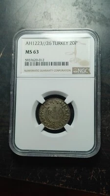 (1833) AH1223 Year 26 Turkey 20 Para NGC MS63                               2379 - Image 1 of 4