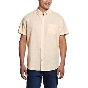 Weatherproof Men's Washable Linen Cotton Blend Button-Down Short Sleeve Shirt