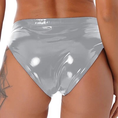 女士内衣闪亮内裤金属内裤沙滩弦 PVC 丁字裤低腰 — 第 1/4 张图片