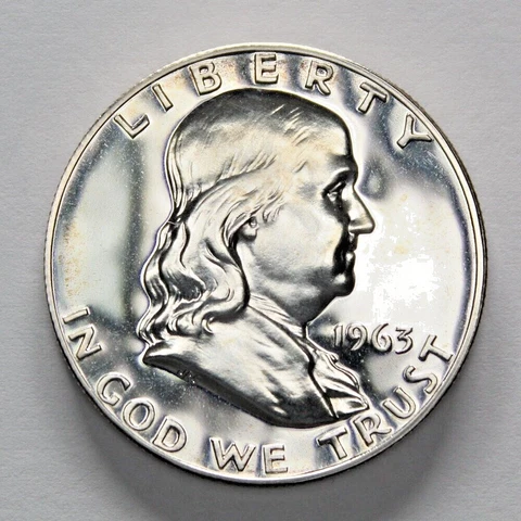 1963 P BENJAMIN FRANKLIN  HALF DOLLAR BU PROOF CAMEO 90% SILVER 50C US COIN Cover