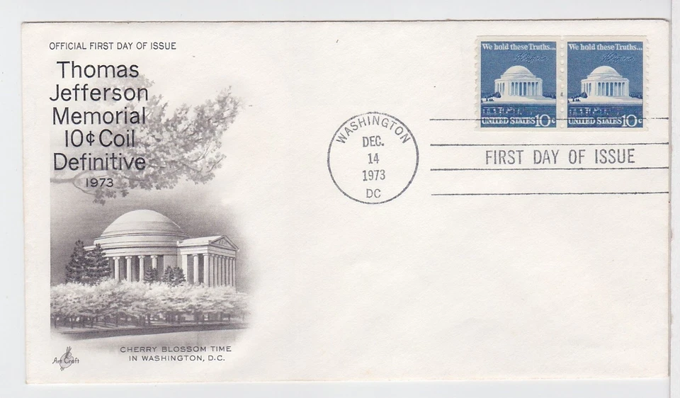 TurtlesTradingPost-Jefferson Memorial Coil Pr 1973 FDC #1520 Artcraft Handcancel - Image 1 of 1