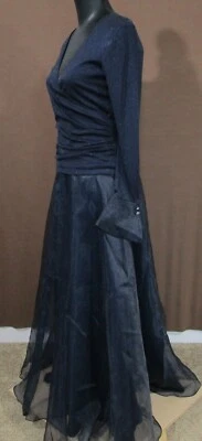 JS Collections Size 8 Formal Floor Length Gown Navy Blue Long Sleeve - Image 1 of 4