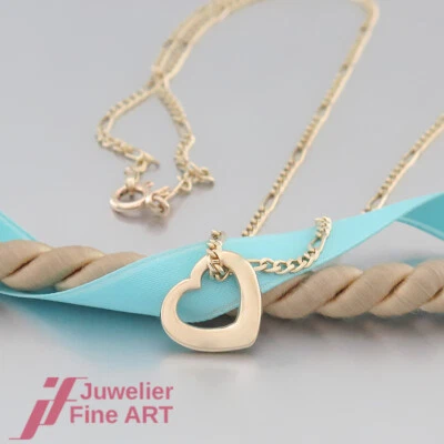 QUINN Herz- Anhänger an Figaro- Kette - 14K/585 Gelbgold- Kette ca. 46,5 cm lang - Bild 1 von 4