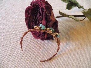 Copper Bracelet Cuff Turquoise Gemstones Beads Brass Beads Artisan Wire Art - Picture 1 of 12