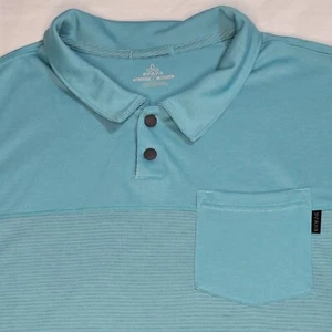 polo prAna manica corta golf polo maglietta verde acqua a righe tasca casual - Foto 1 di 8