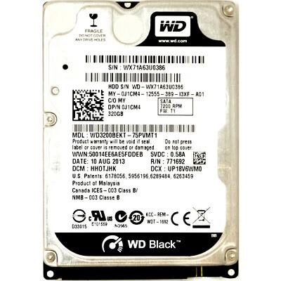 0J1CM4 Western Digital 320GB 7200RPM SATA 2.5" Hard Drive J1CM4 - Image 1 of 2