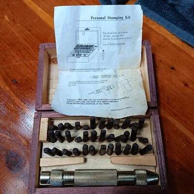 Vintage Personal Steel Stamping Kit in Wooden Box Made in China Letters & Number - Image 1 of 4