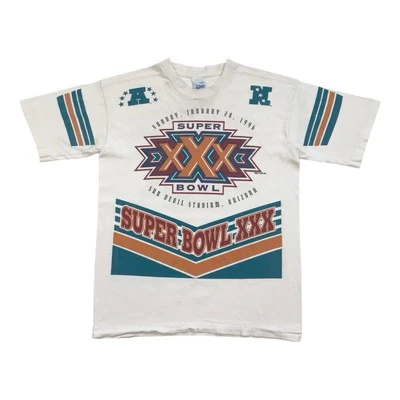 VINTAGE SUPER BOWL 30 SHIRT XL YOUTH AOP ALL OVER PRINT DALLAS COWBOYS SALEM 90s - Image 1 of 4