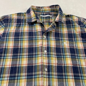 Criquet Shirt Mens Large Blue Yellow Plaid Button Up Shirt Short Sleeve - Picture 1 of 7