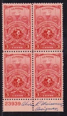 1939 US SC 979 3c Plate Block of 4 Signed by Alvin Meissner w/ FDC Label - Image 1 of 4