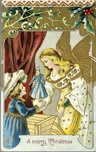 Vintage 1909 Christmas Angel Greeting Postcard Embossed German - Picture 1 of 4