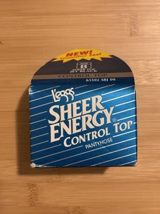 Vintage Leggs 1 Pair Sheer Energy Control Top Pantyhose Jet Black Size B - Picture 1 of 4