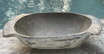 FABULOSO Gran Antiguo Primitivo Tallado a Mano Zanjadora Masa Cuenco Granja 24x17 Foto 1 de 4