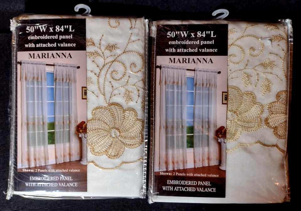 Juego de 2 paneles bordados transparentes de colección como nuevos con cenefa adjunta 50W x 84L Foto 1 de 3